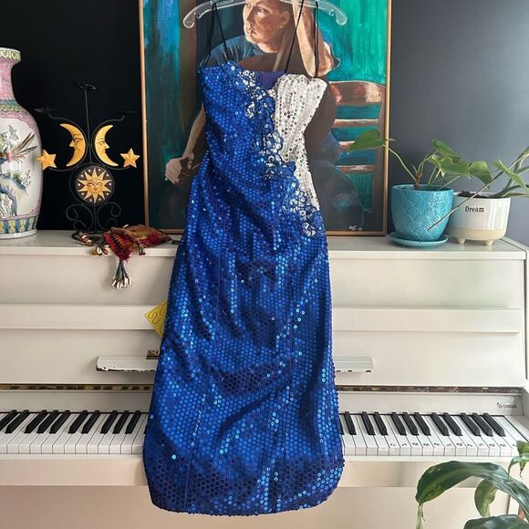 Night Moves Strapless Royal Blue Sequin Dress 9/10 - Picture 1 of 16